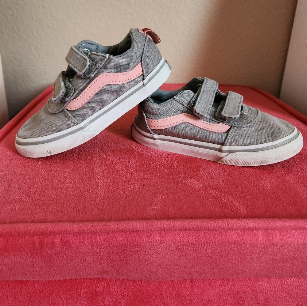 Pink and grey velcro vans